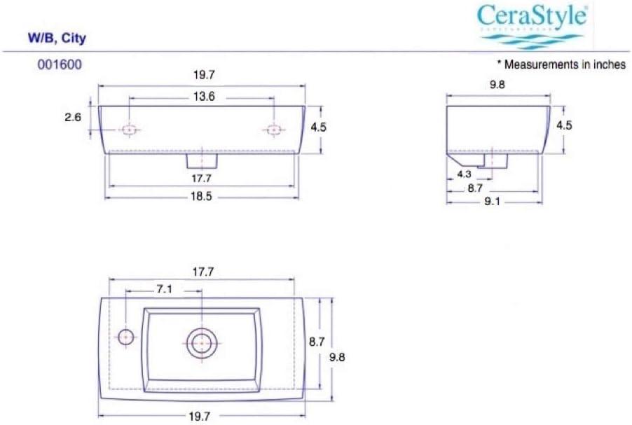 White Rectangular Ceramic Wall Mounted Bathroom Sink with Overflow