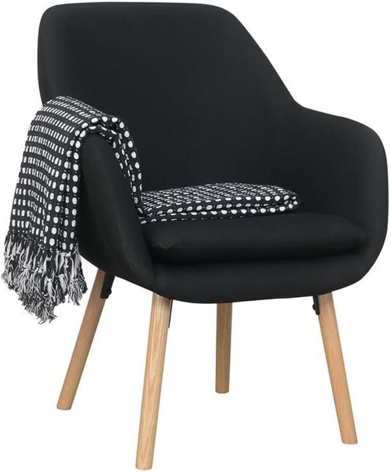 Convenience Concepts Charlotte Accent Chair in Black Linen Fabric with Wood Legs