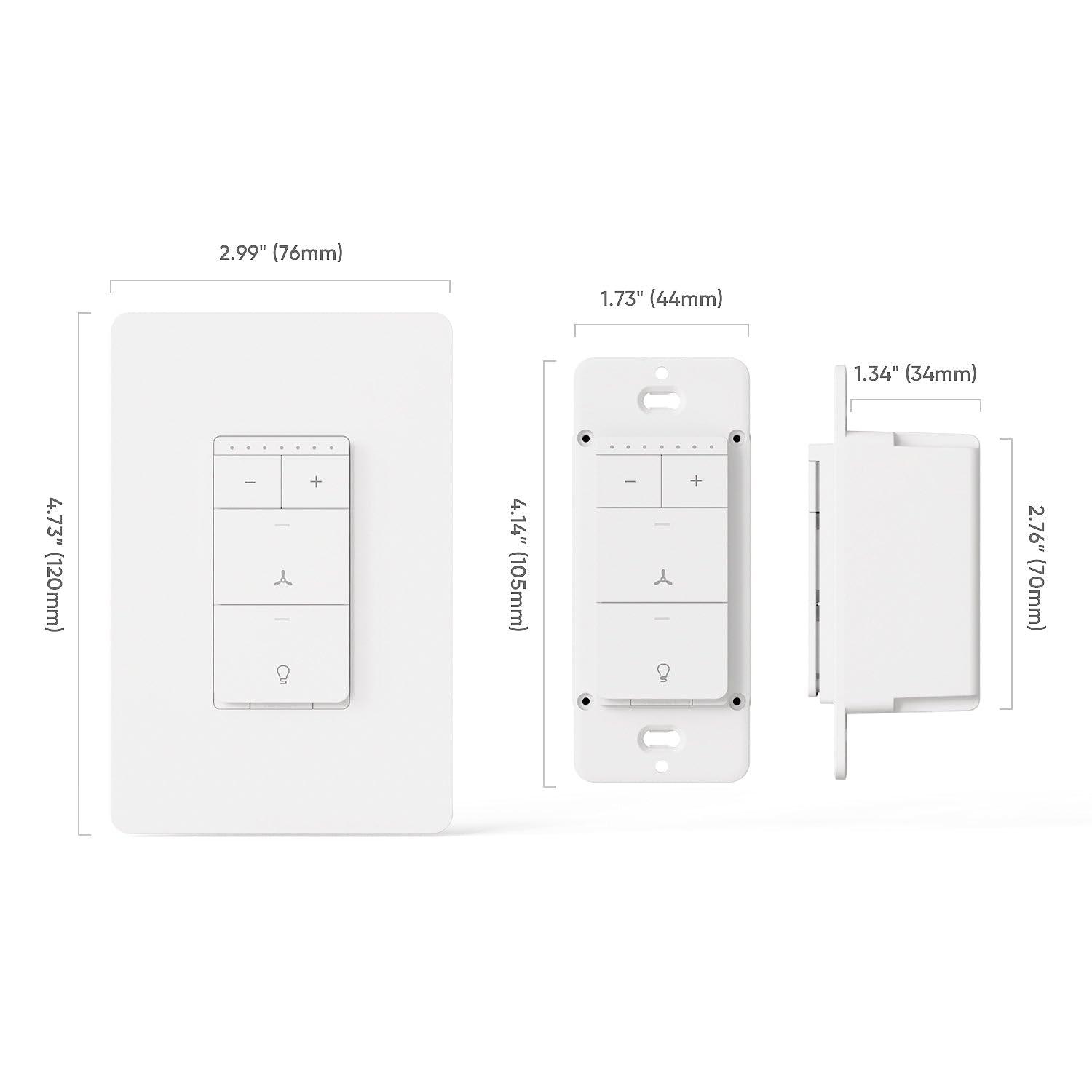 TREATLIFE Smart Ceiling Fan Control and Dimmer Light Switch, 2.4GHz WiFi Only, Neutral Wire Required, Single Pole Fan & Light Switch Combo, Works with Alexa, Google Home & SmartThings, Remote Control
