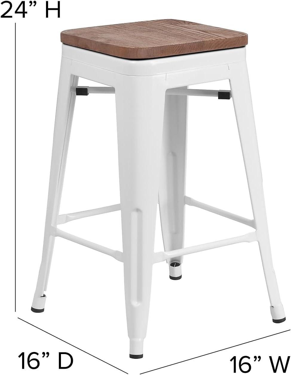 Flash Furniture Margherite 30" High Backless Metal Barstool with Square Wood Seat