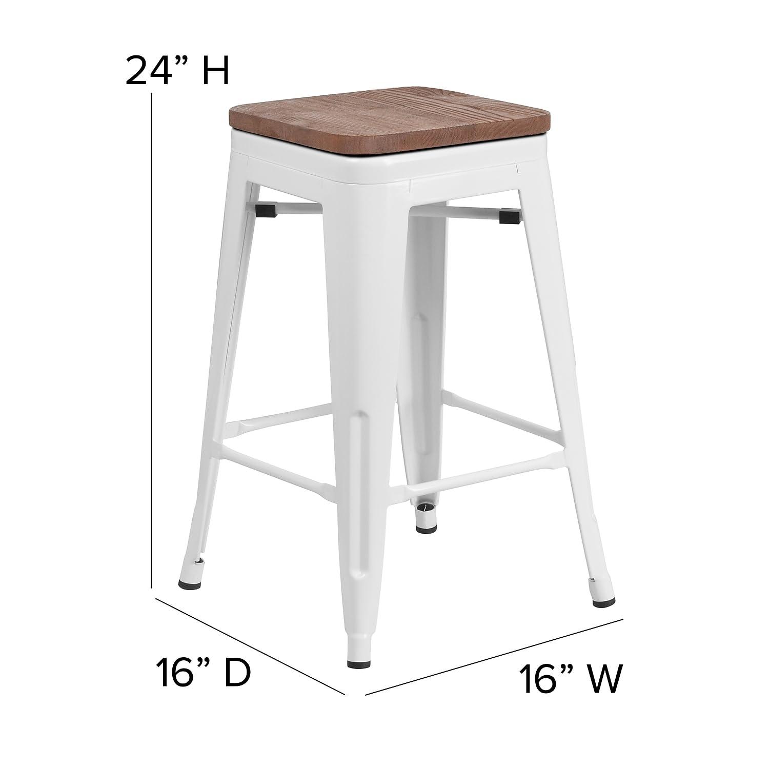 Flash Furniture Margherite 30" High Backless Metal Barstool with Square Wood Seat