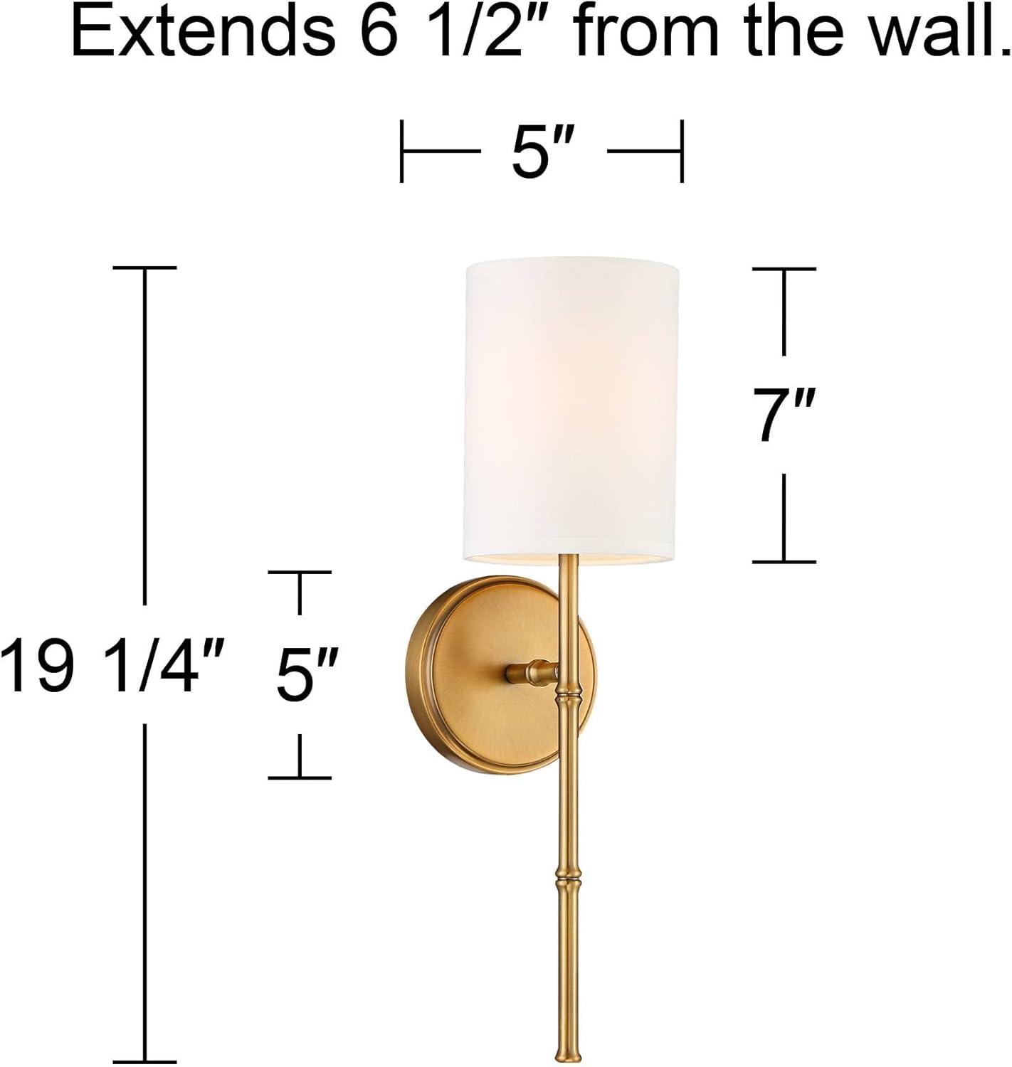 Regency Hill Abigale Modern Wall Light Sconces Set of 2 Brass Hardwire 5" Fixture White Fabric Shade for Bedroom Reading Living Room Hallway House