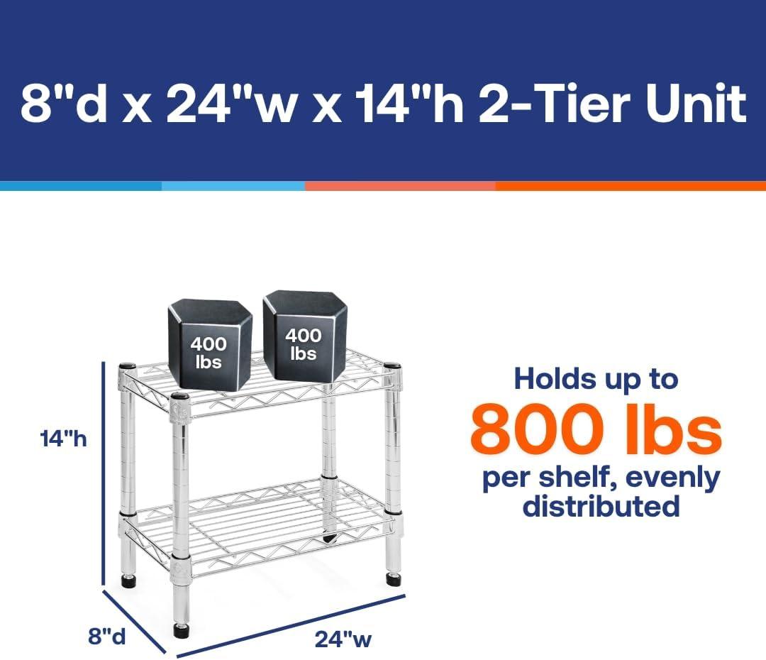Shelving.com Chrome Wire Shelving with 2 Tier Shelves - 8"d x 24"w x 14"h
