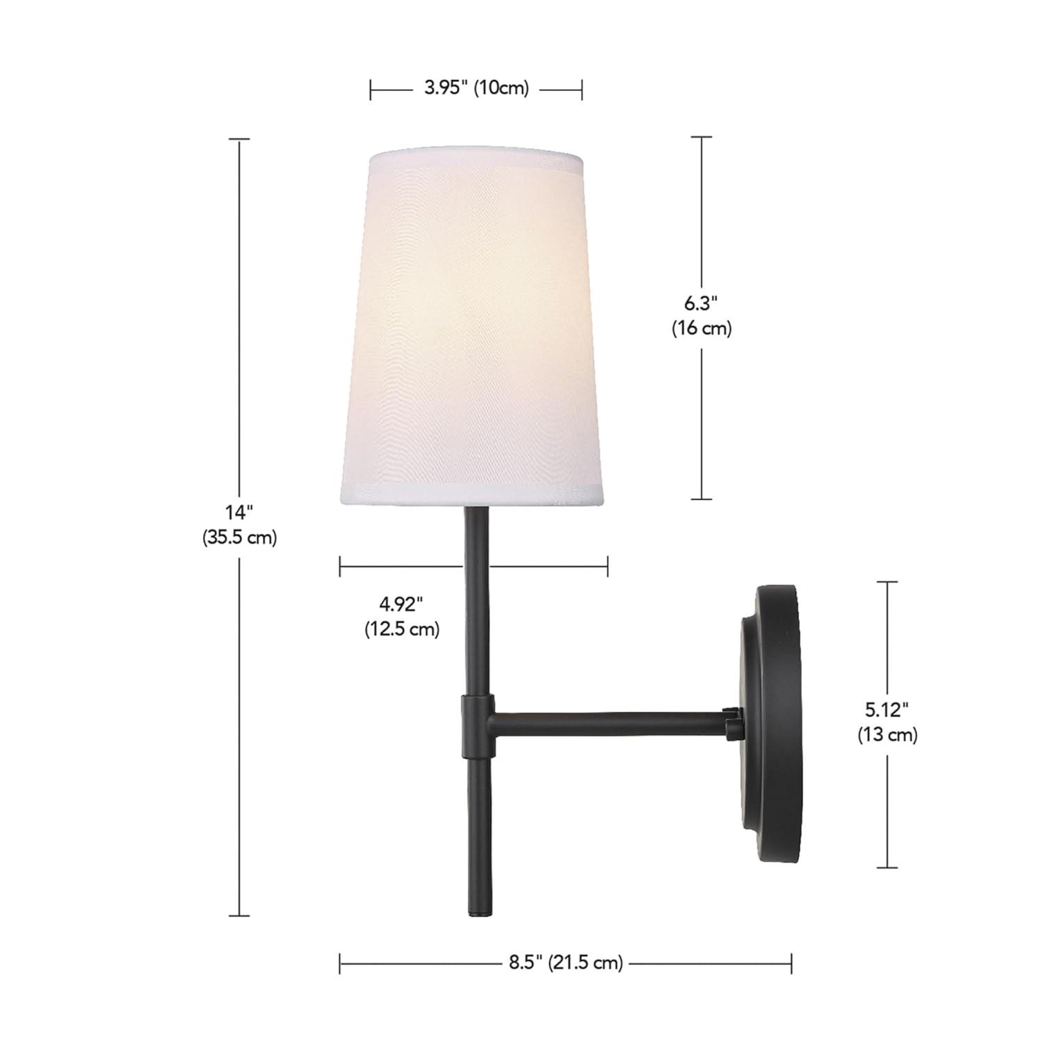 1-Light Clarissa Wall Sconce Matte Black with Fabric Shade White - Globe Electric: ETL Listed, Linen Shade, Metal Body