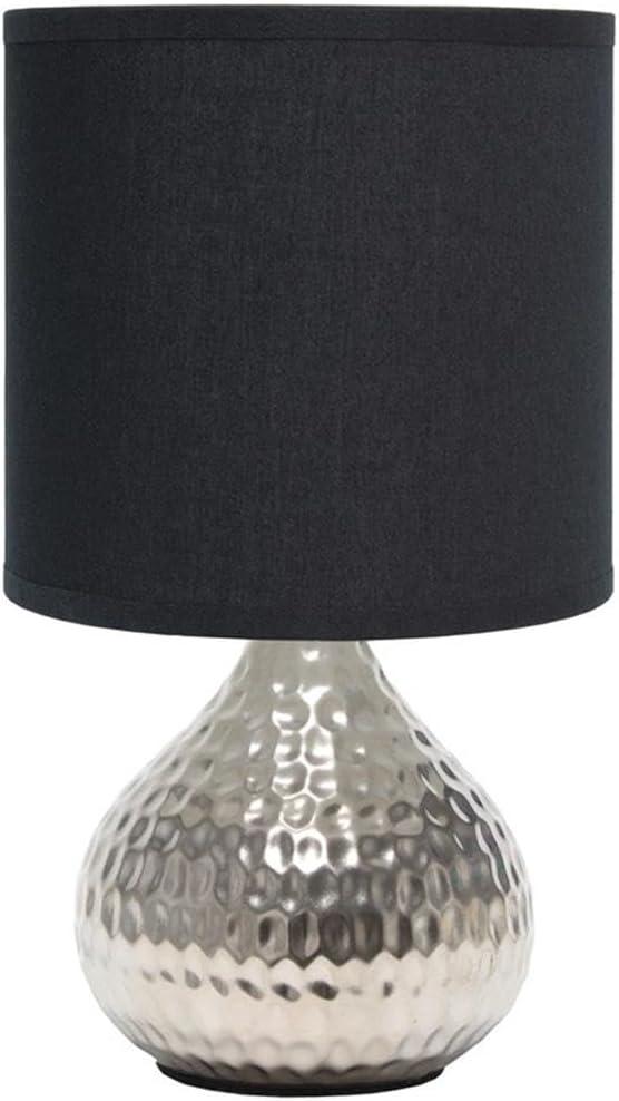 Silver Hammered Metal Table Lamp with Black Fabric Shade