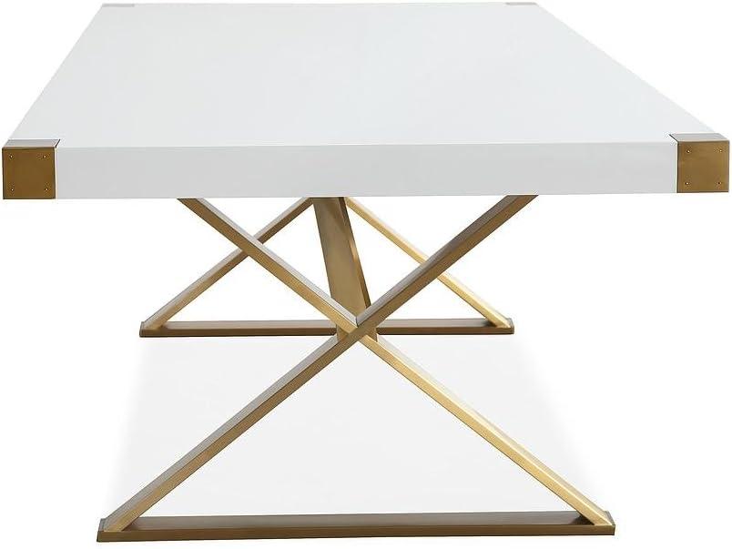 Adeline White Lacquer and Gold Rectangular Dining Table for Ten