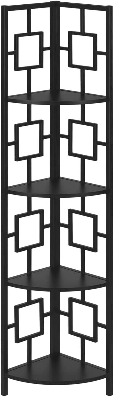 Monarch Specialties Bookshelf Bookcase Etagere Corner 4 Tier 62InchH Office Bedroom Metal Laminate Black Contemporary Modern