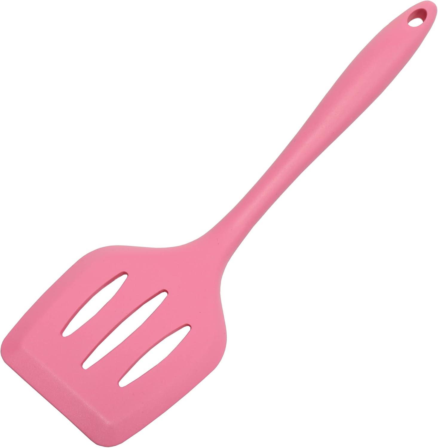 Pink Silicone Slotted Turner Spatula for Cooking