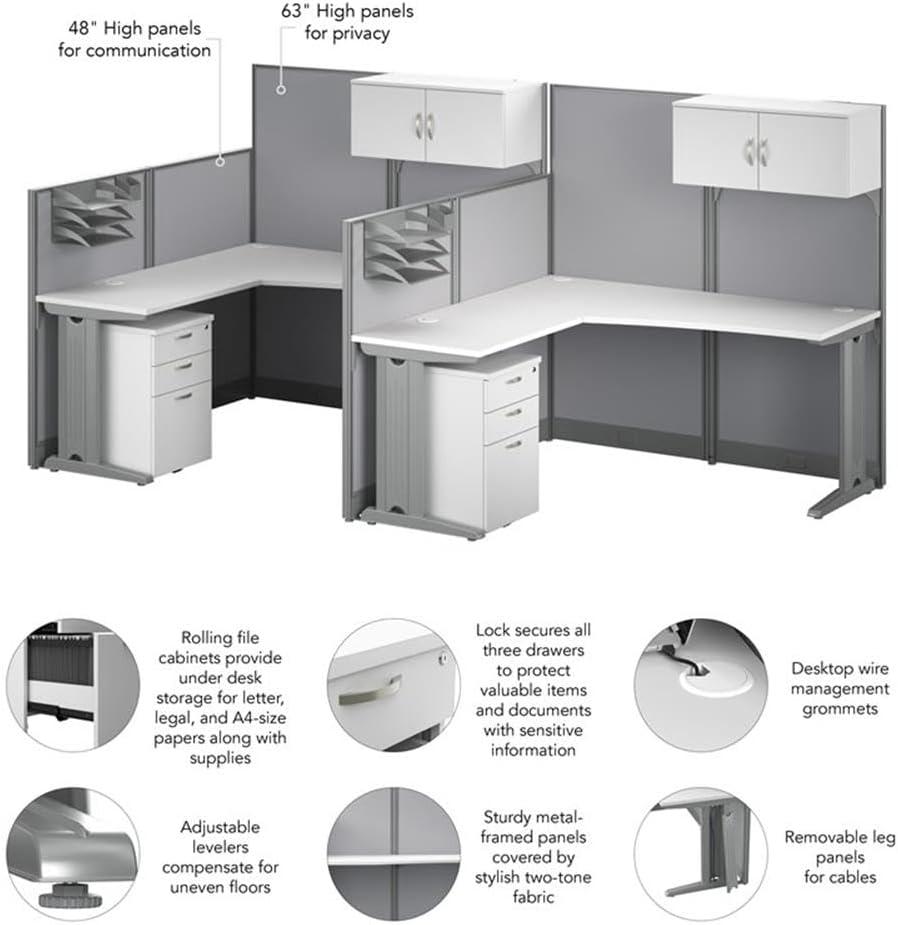 Bush Business Furniture Office in an Hour 2 Person L Shaped Cubicle Desks with Storage, Drawers, and Organizers