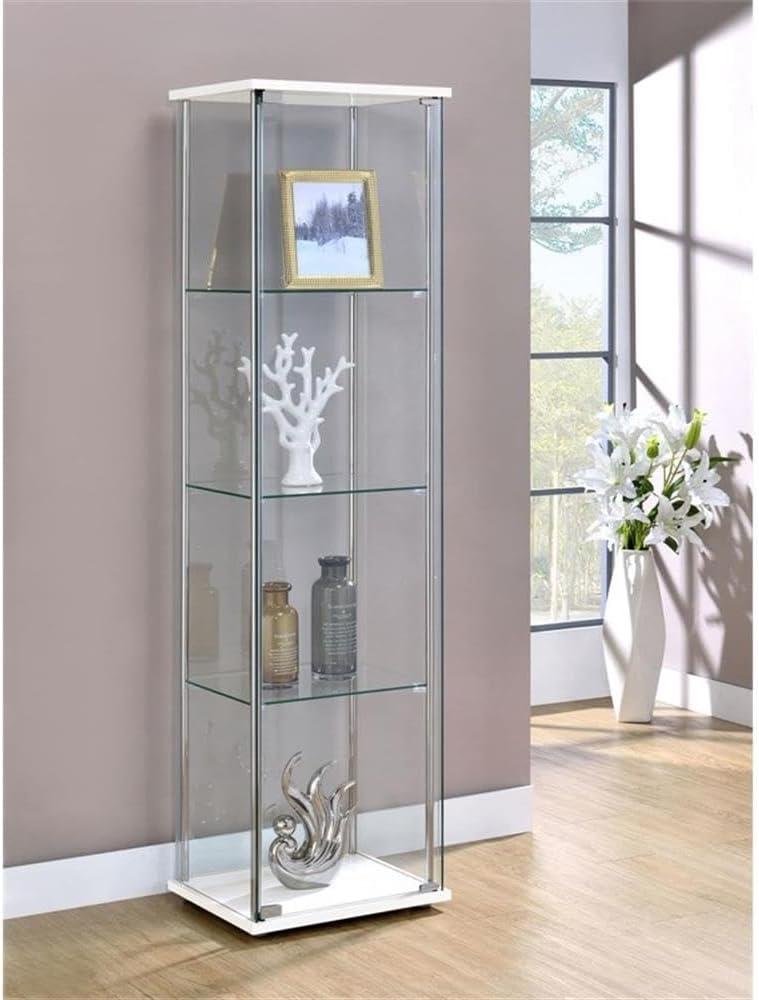 Rectangular 4-shelf Curio Cabinet White and Clear