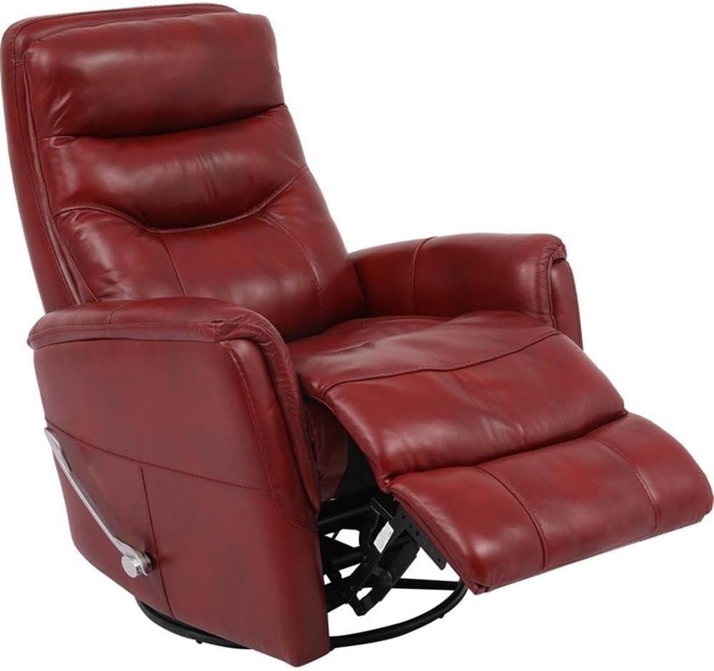 Rouge Leather Swivel Recliner with Wood Accents