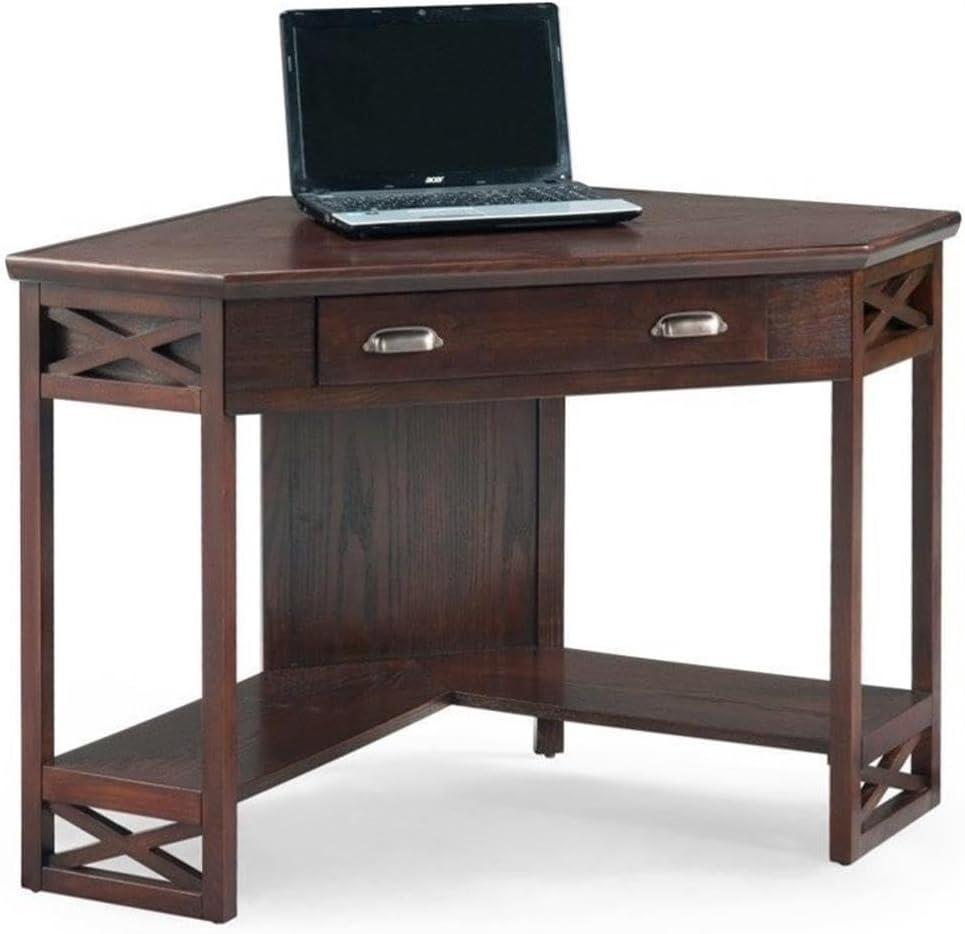 Leick Home 81430 Corner Computer/Writing Desk with Drawer and Shelf, Made with Solid Wood, Chocolate Oak