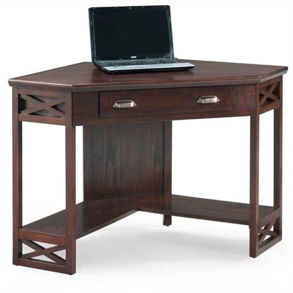Chocolate Cherry Wood Writing Desk with Drawer and Keyboard Tray