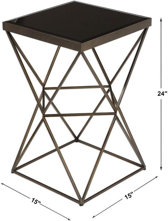 Contemporary Uberto 15'' Square Wood and Metal Accent Table in Brown/Black