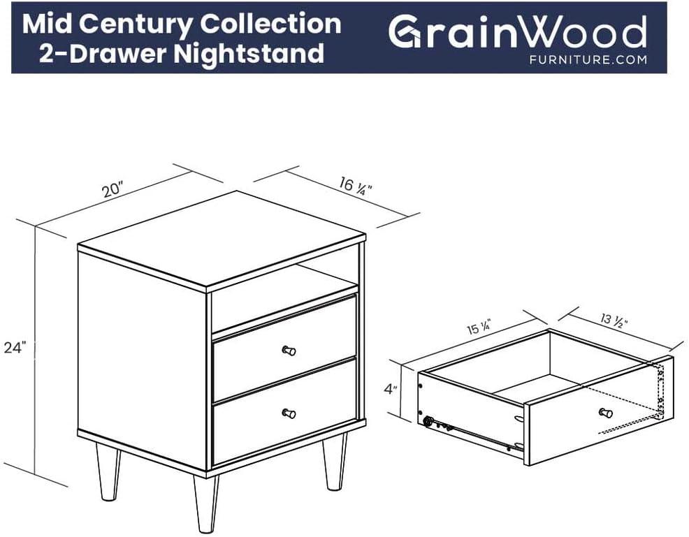 Grain Wood Furniture Mid Century Two-Drawer Nightstand