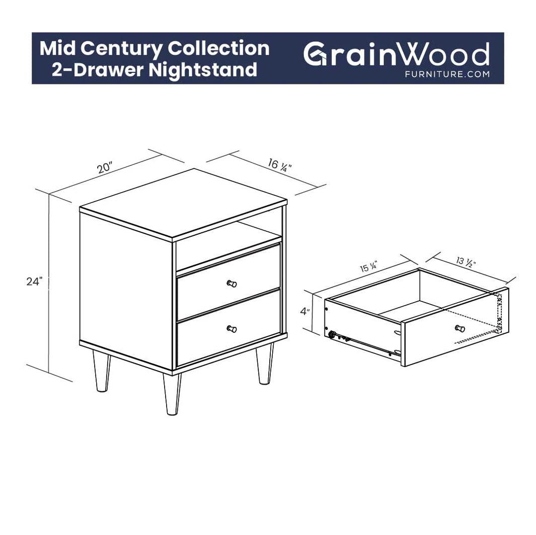 Grain Wood Furniture Mid Century Two-Drawer Nightstand