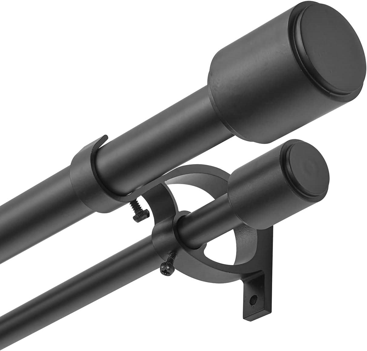 Adjustable Black Double Curtain Rod with Cylindrical Finials