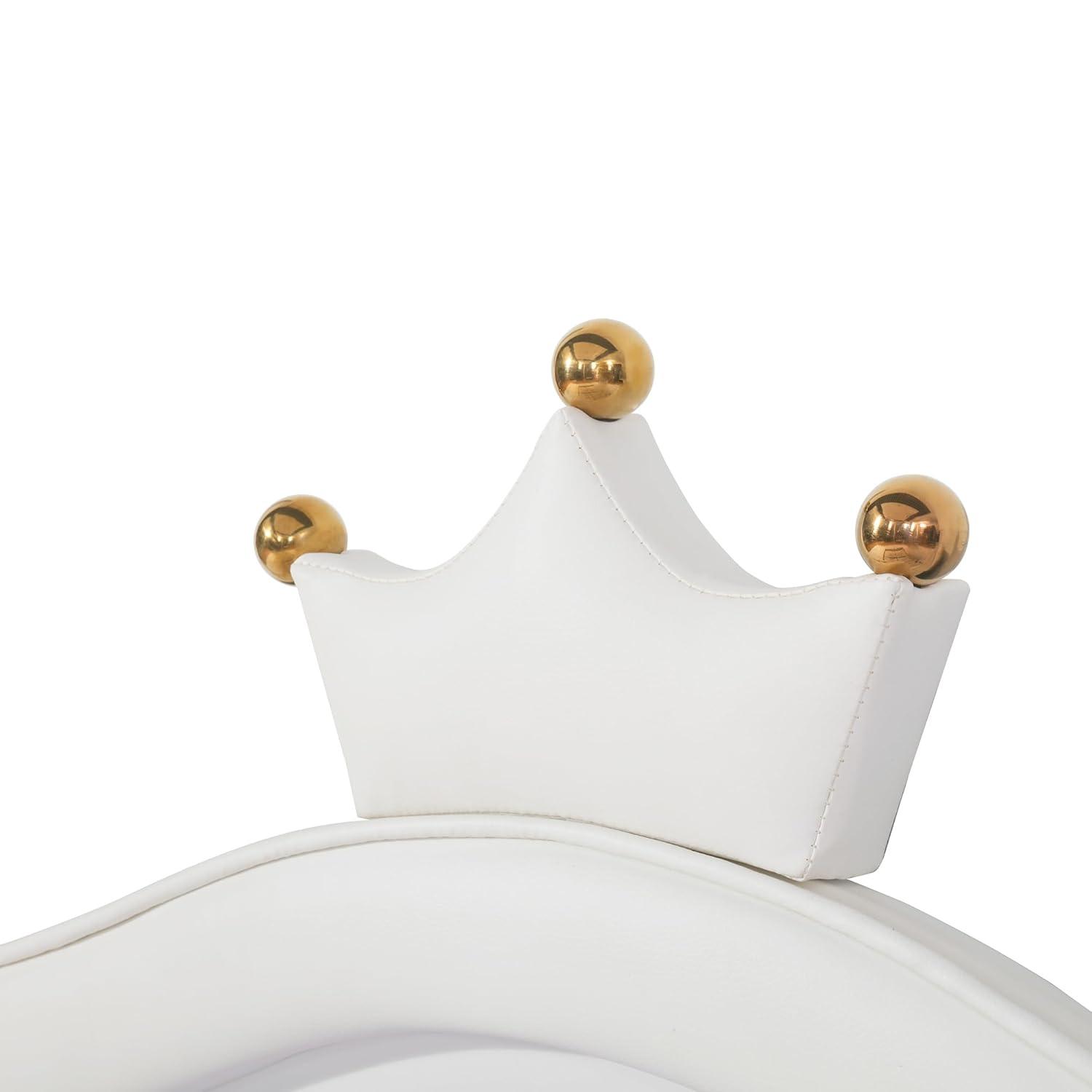 Upholstered Princess Platform Bed, Twin Size With Adjustable Crown Shaped Headboard and LED Lights, Kids Bedroom Furniture (White)