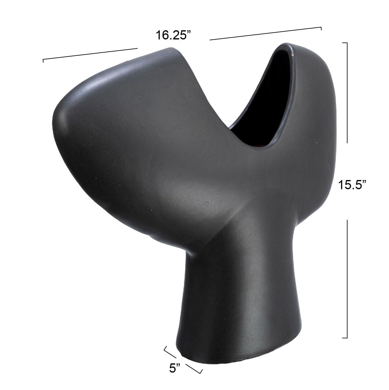 Storied Home Modern Stoneware Abstract Vase, Matte Black