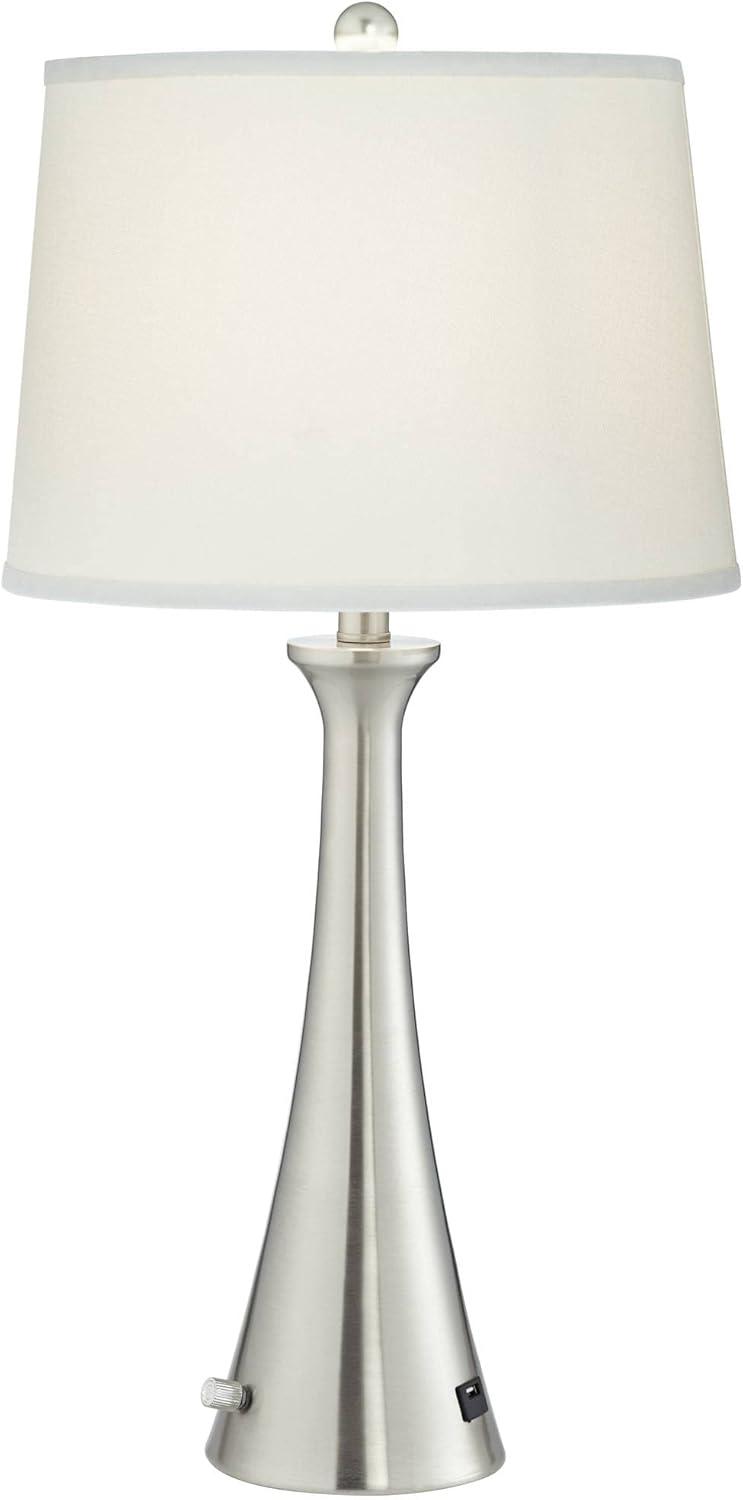 360 Lighting Karl Modern Table Lamps 27 1/2" Tall Set of 2 Brushed Nickel with USB and Outlet White Drum Shade for Bedroom Living Room House Bedside