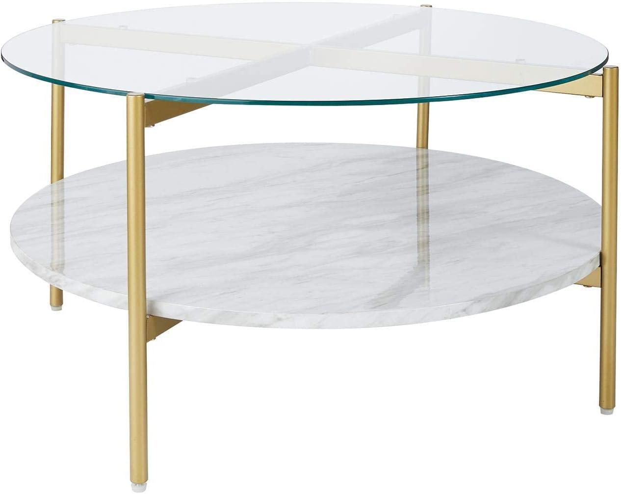 Aurelia Gold & White 32" Contemporary Round Glass Cocktail Table