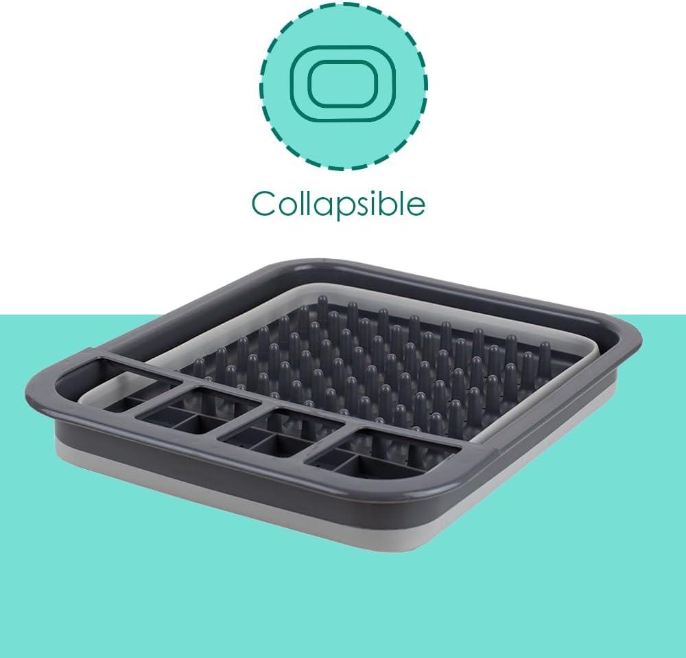 Home Basics Silicone and Plastic Easy Storage Collapsible Dish Rack,Grey