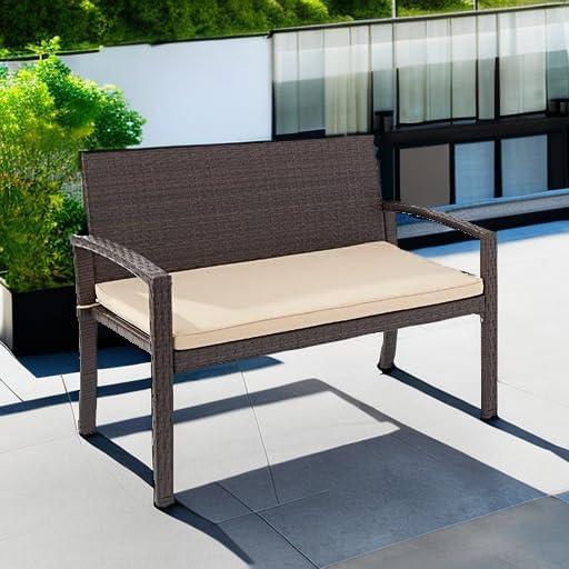 Best Choice Products 2-Person Outdoor Wicker Bench Garden Patio Porch Furniture w/ 700lb Capacity - Brown/Tan