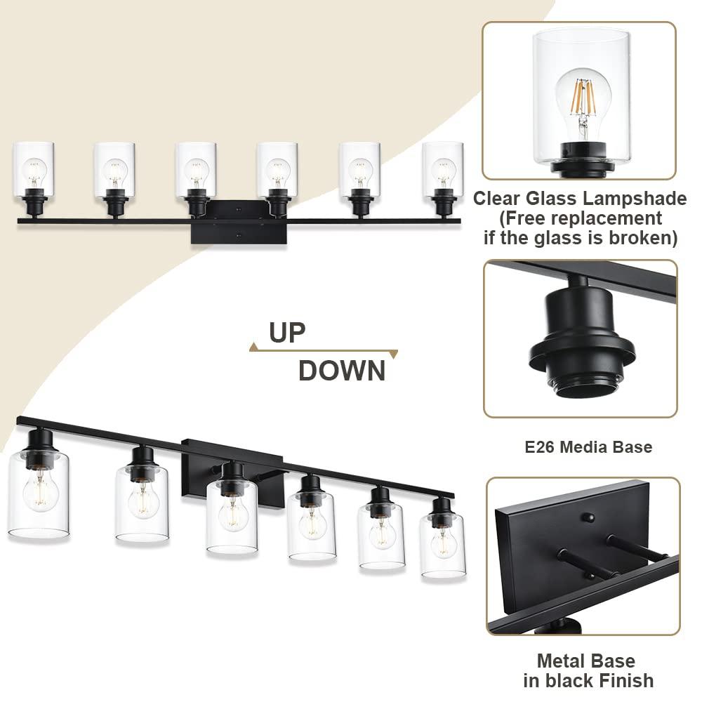 VINLUZ  Modern 6-lights Vanity Lighting Fixture for Bathroom black