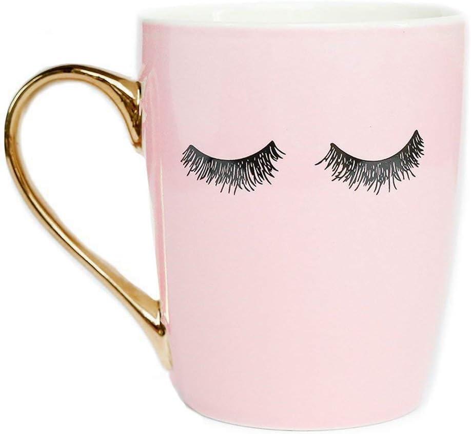 Sweet Water Decor Pink Eyelashes Gold Handle Coffee Mug - 16oz