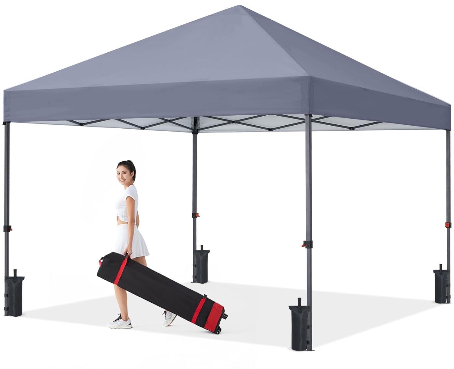 ABCCANOPY 10 ft x 10 ft Easy Pop up Outdoor Portable Instant One Push Function Canopy Tent with Air Vent, Gray