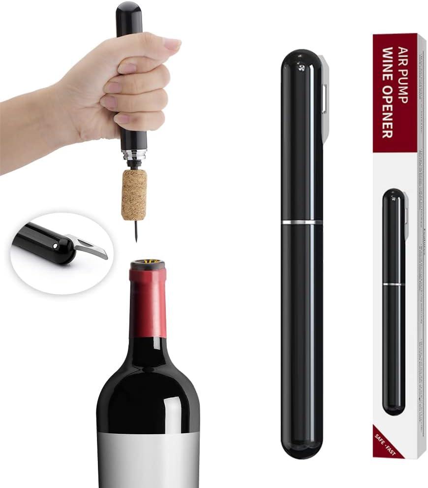 Wine Bottle Opener,Air Pressure Wine Corkscrew With Cutting Wine Bottle Foil Knife,Effortlessly Open Wine Bottles Without Damaging Corks,Easy-to-Use(Black)
