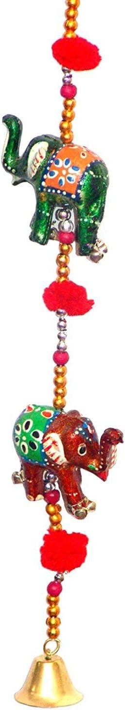 Rastogi Handicrafts Decorative Hanging Five Hand Painted Multi Color Resin Elephant with Beads and Brass Bell Size-76 cm