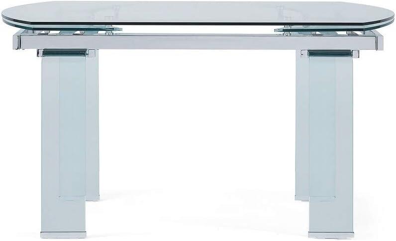 Global Furniture Clear Chrome Extendable Dining Table with Glass Top