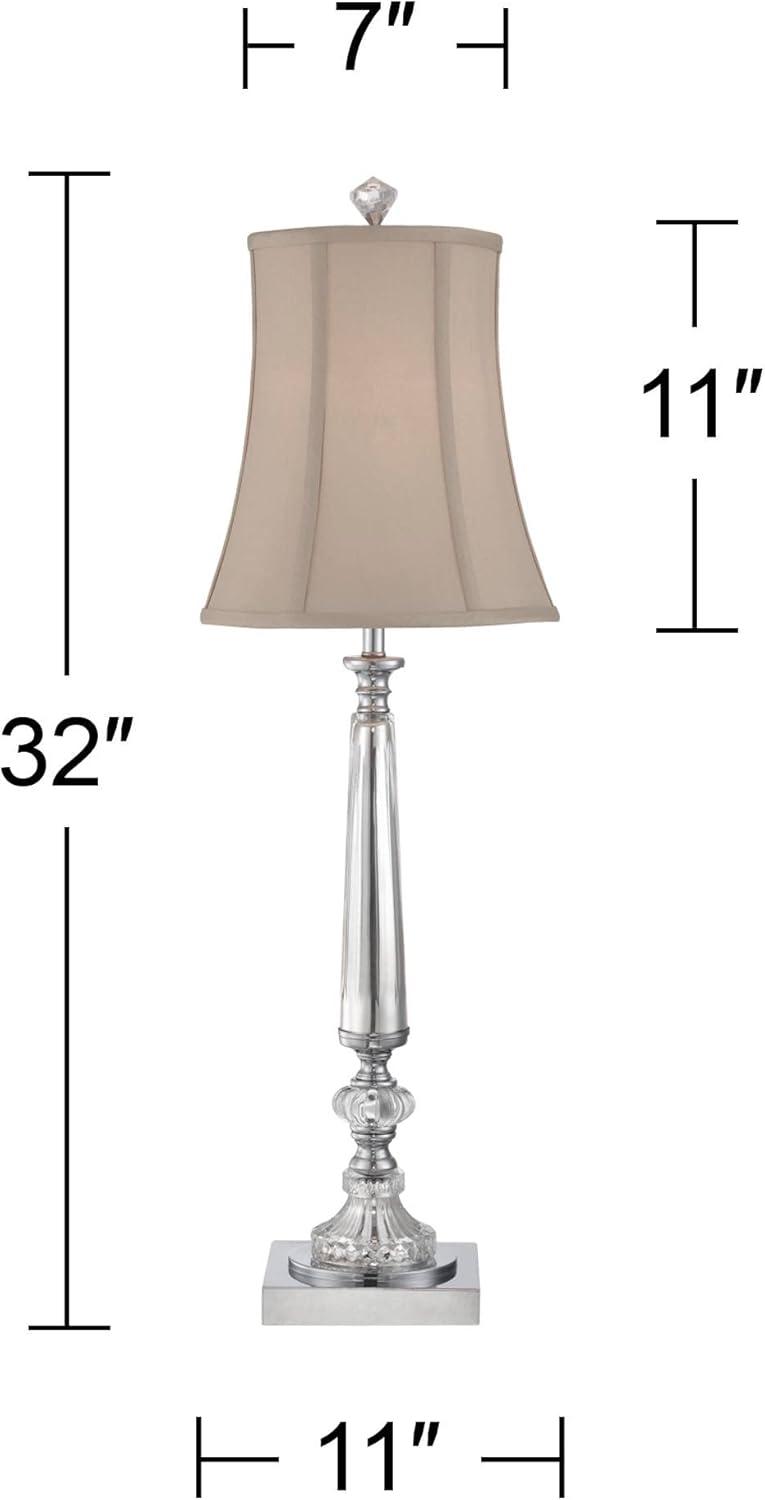 Vienna 27'' Chrome Finish Crystal Column Console Table Lamp with Taupe Bell Shade