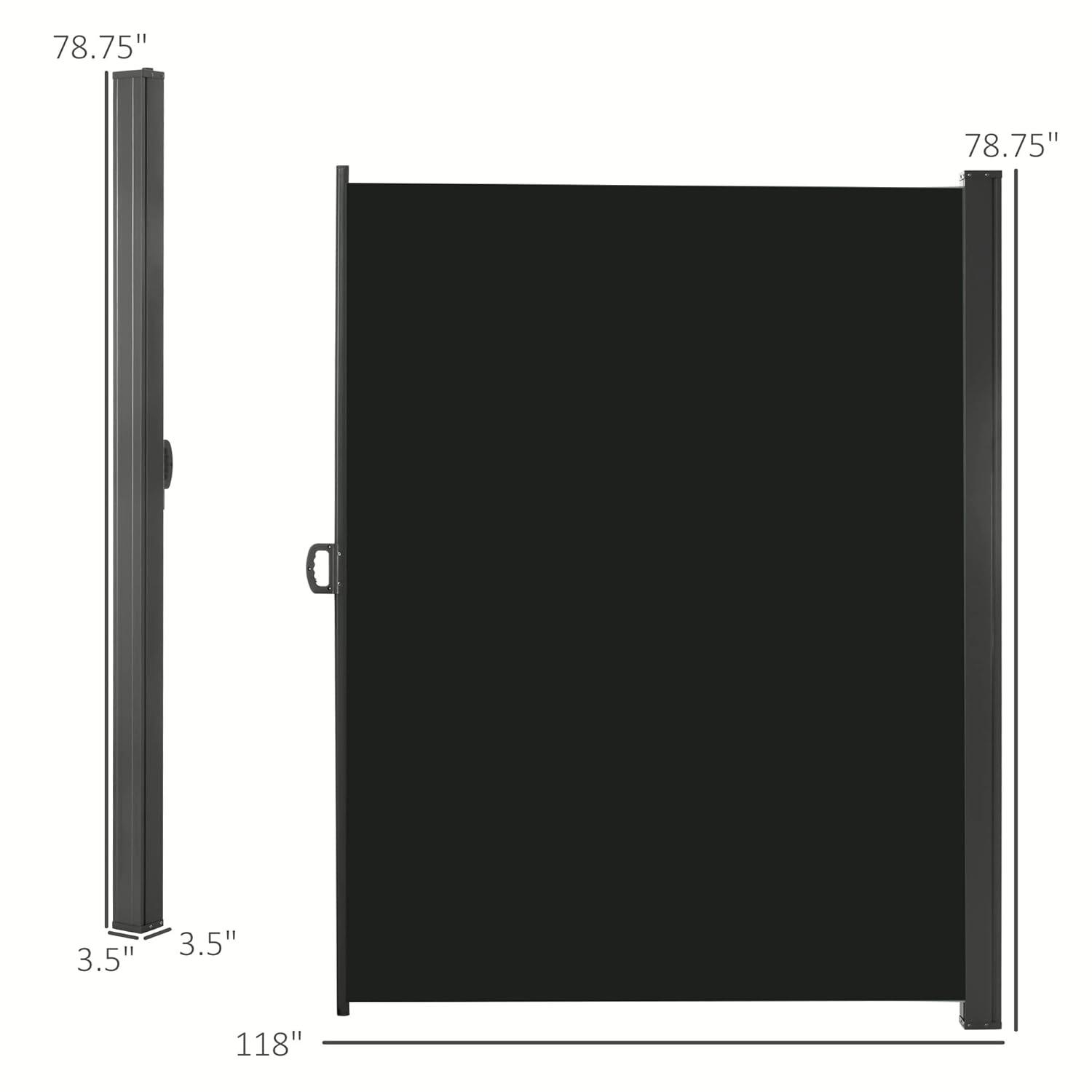 Black Retractable Outdoor Privacy Screen with Steel Housing