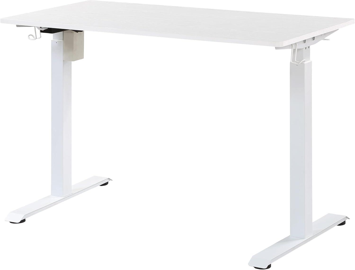 White Adjustable Height Standing Desk with USB Ports and Cup Holder