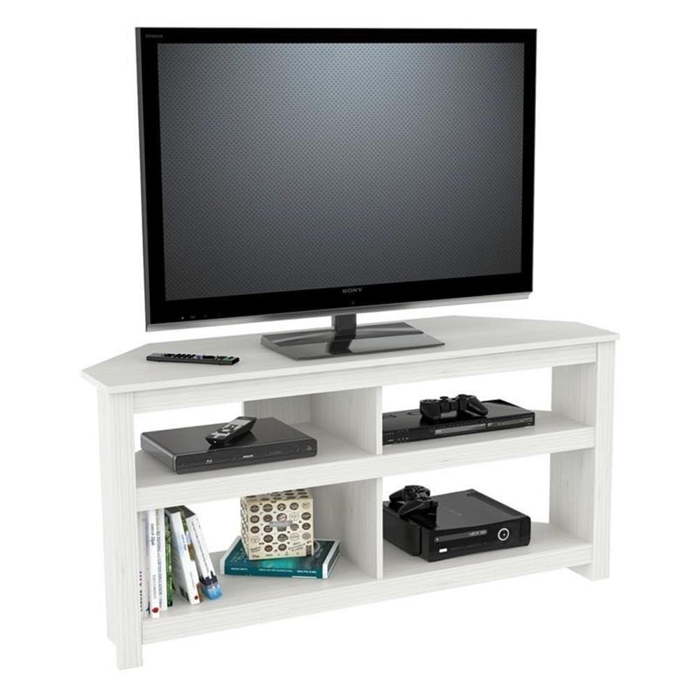 Inval 4-Shelf Corner TV Stand for TVs up to 60”, Washed Oak