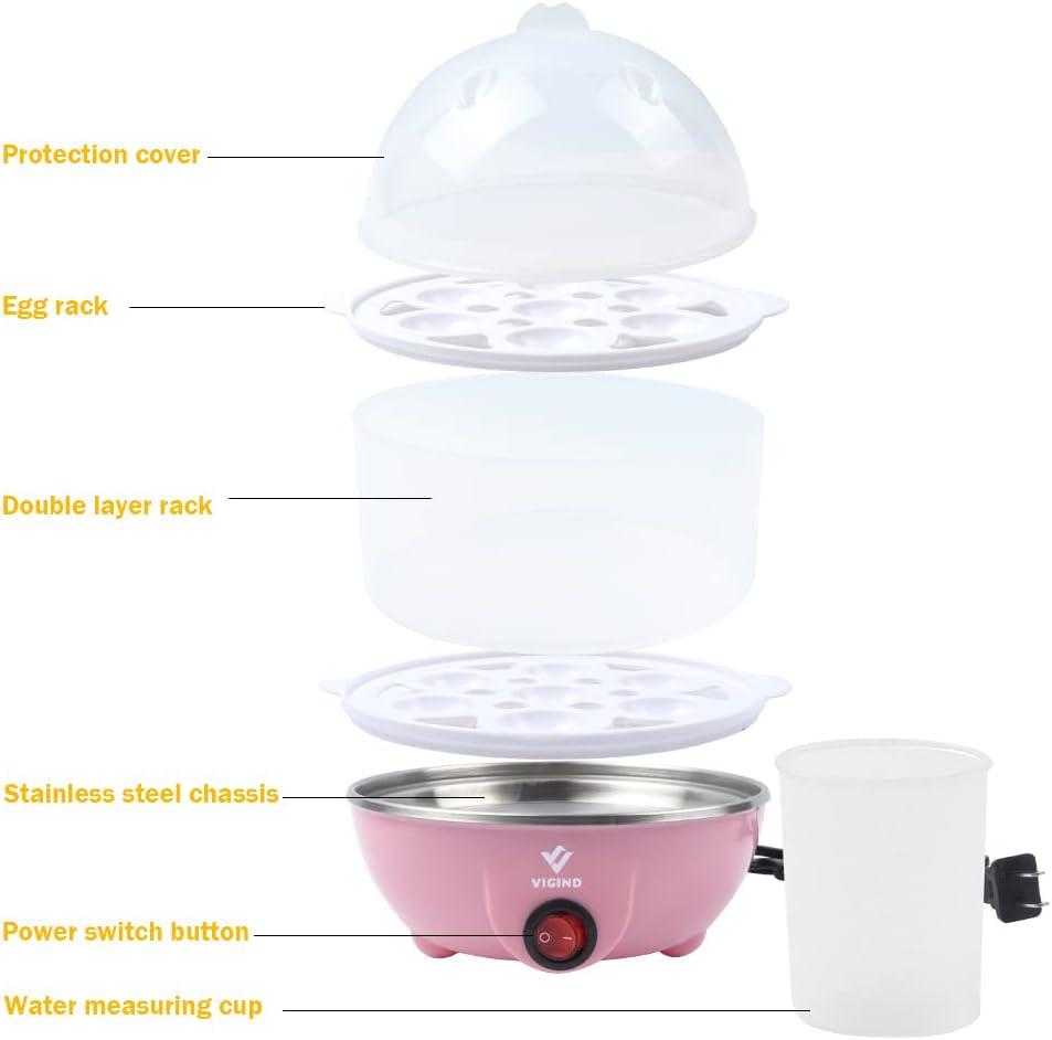 Pink Double-Layer Electric Egg Cooker with 14 Egg Capacity