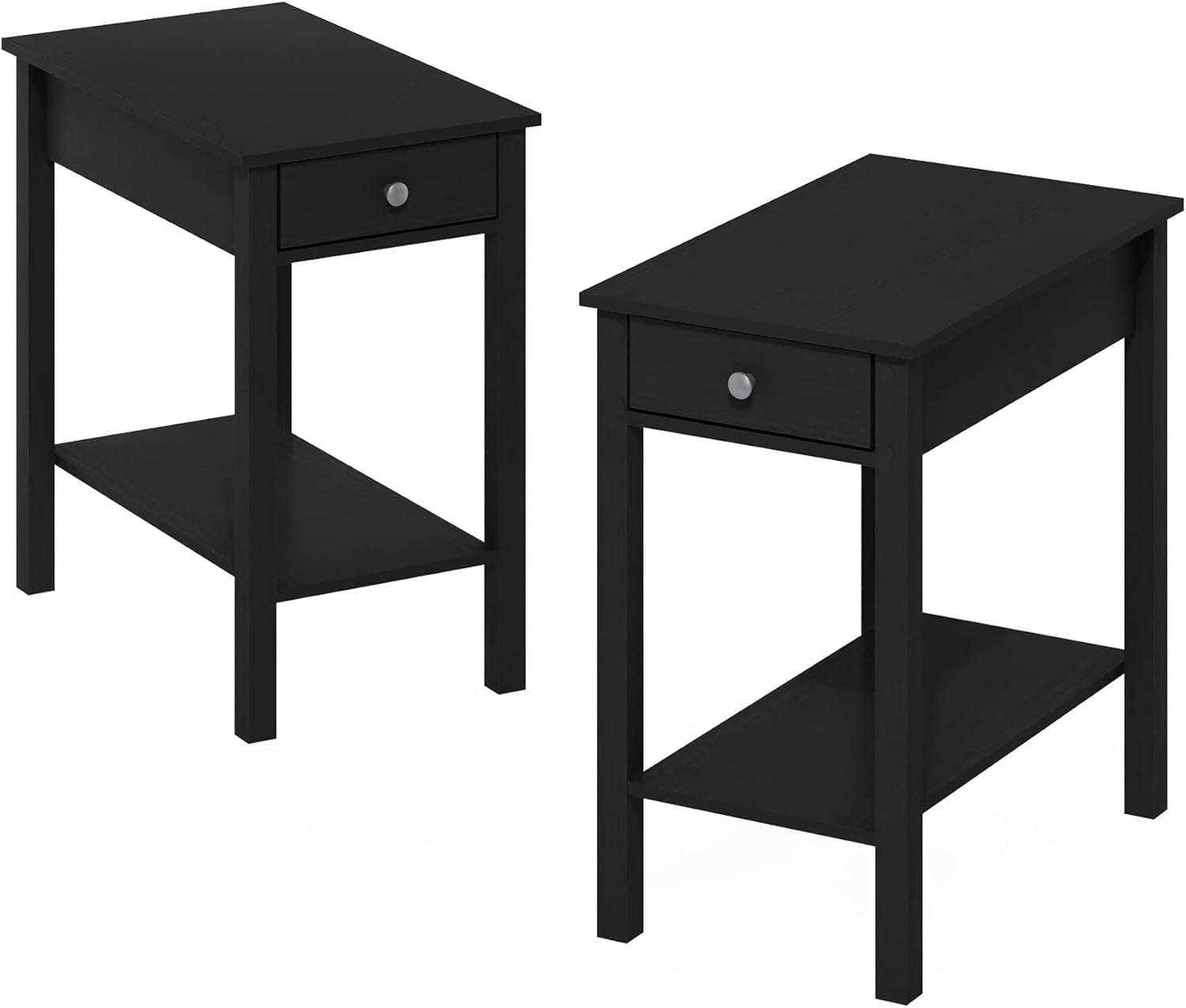 Americano Modern Rectangular Wood Side Table with Drawer, Set of 2