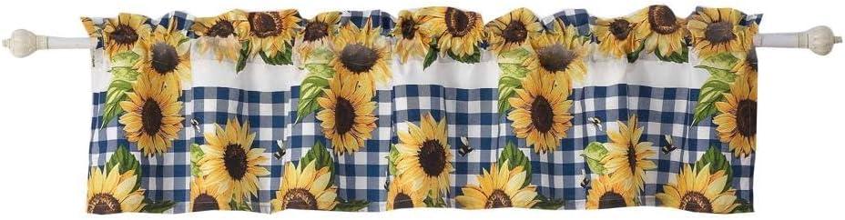 Barefoot Bungalow Sunflower Blue Checker Tailored 84" Window Valance
