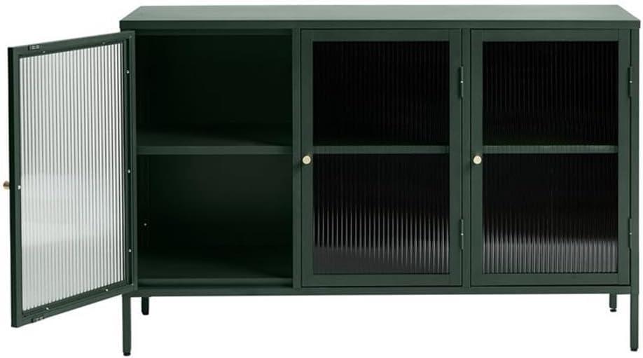 3-Door Contemporary Glass & Metal Sideboard in Green