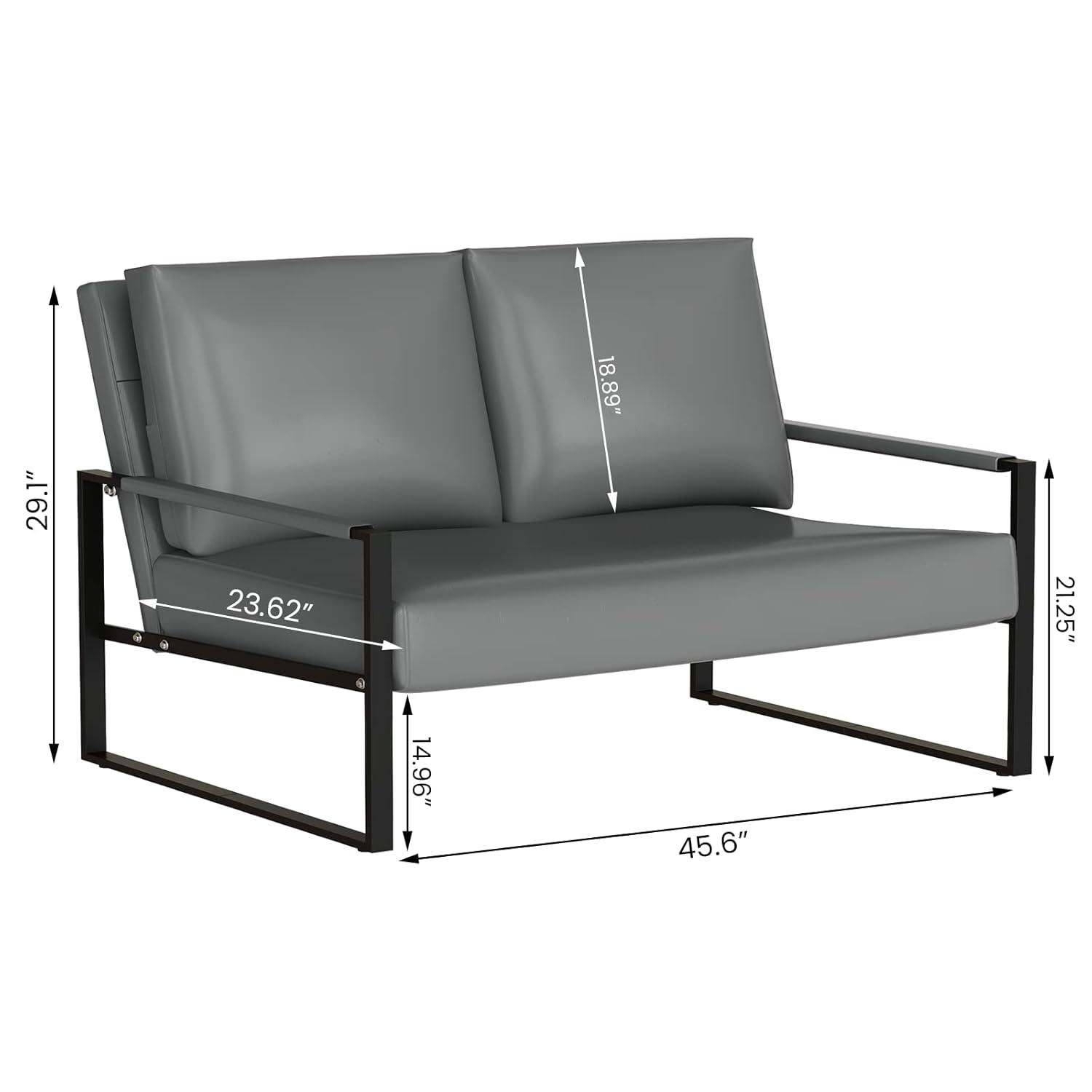 AWQM Leather Accent Chair Set of 2 Sofa Chair with Extra-Thick Padded Backrest and Seat Cushion Single Sofa for Living Room Bedroom, Black Metal Frame, 105 Degree Slant Back, Black