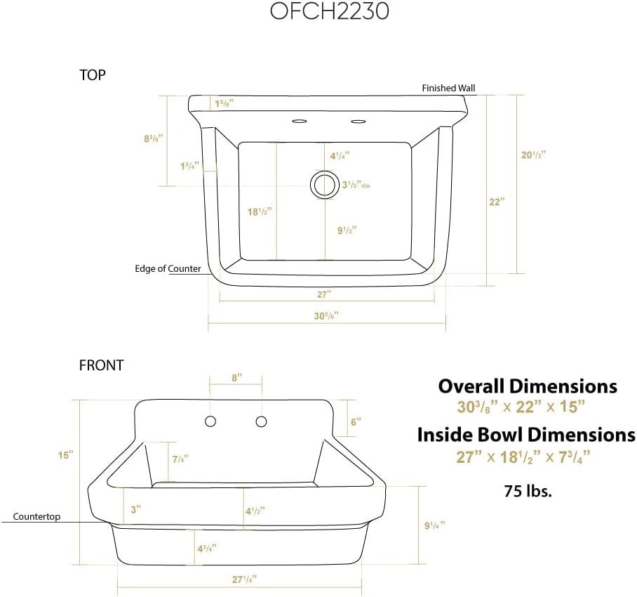 Whitehaus Collection 30" Front Apron Fireclay Kitchen Sink with High Back Splash & Faucet Drilling