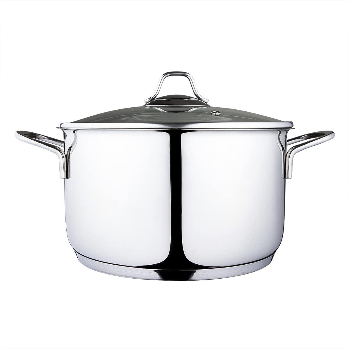Serenk Serenk Modernist Stainless Steel 7-8-9 Inch Stock Pot, Large Cooking Pot with Lid for Soup, Stews, and Stock, Shiny, Professional Kitchen Essential (9.45in) (Set of 2)