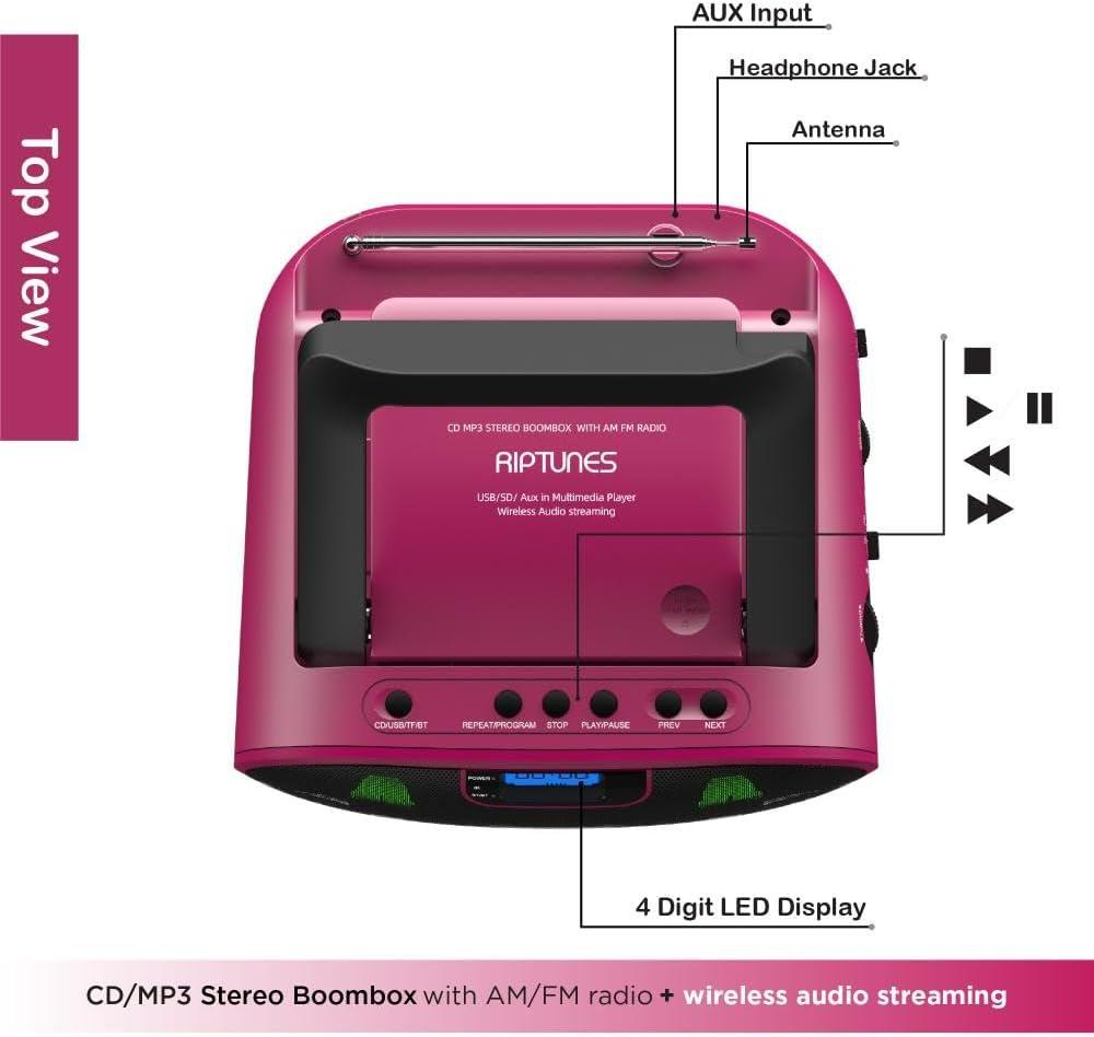 Impecca CDB237BTP Cdmp3stereoboomboxam/fmradiowithbluetoot