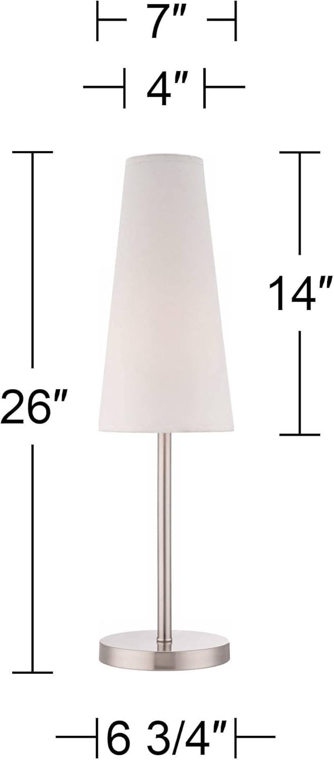 360 Lighting Snippet Modern Table Lamp 26" High Brushed Nickel White Cone Shade for Bedroom Living Room Bedside Nightstand Office Kids Family House