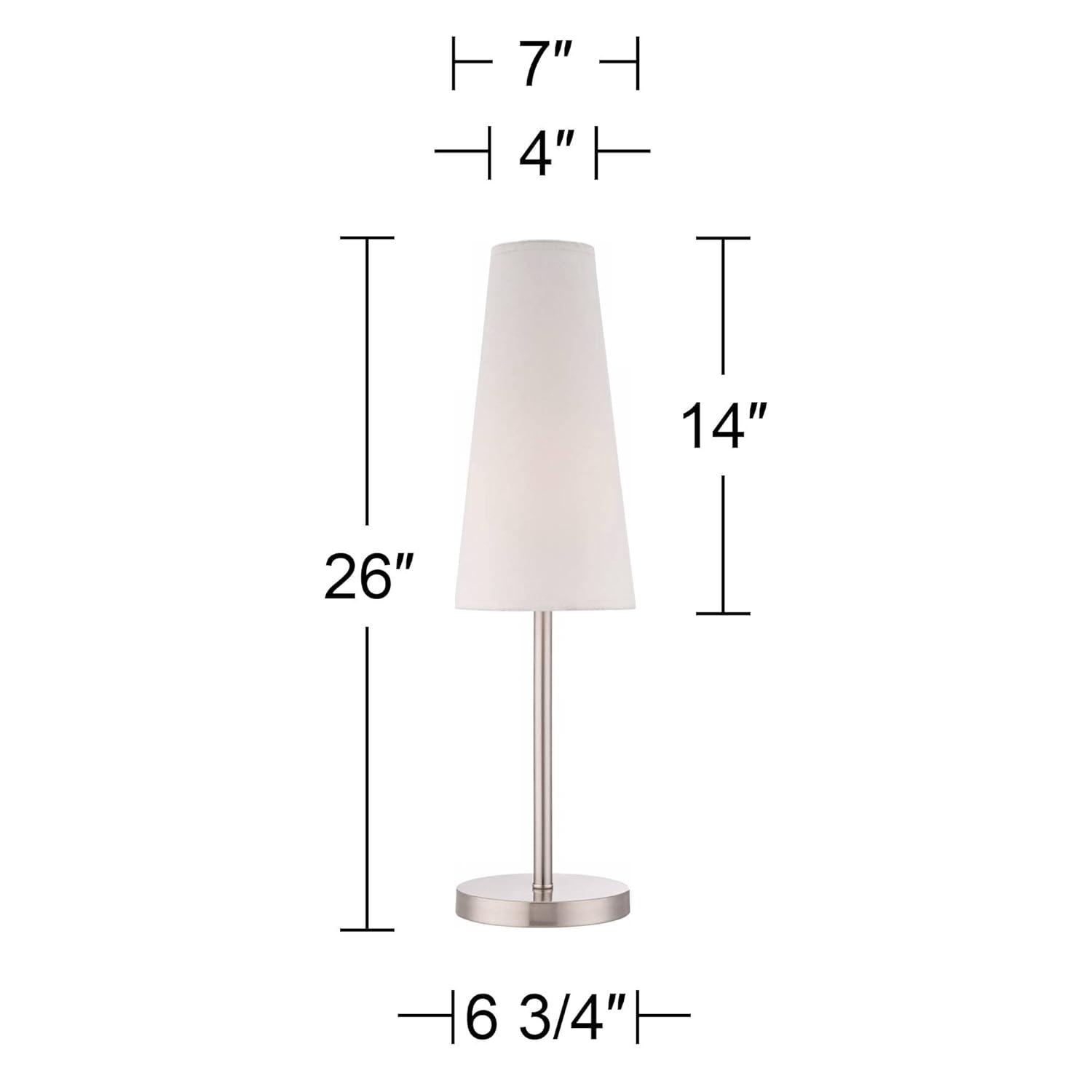 360 Lighting Snippet Modern Table Lamp 26" High Brushed Nickel White Cone Shade for Bedroom Living Room Bedside Nightstand Office Kids Family House