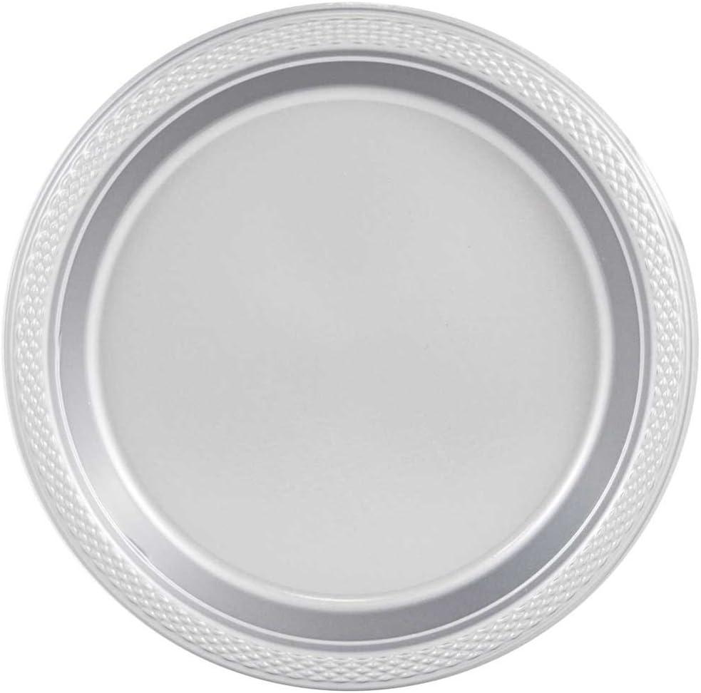 JAM Paper Round Plastic Party Plates, Silver, 20 per Pack, Small, 7"
