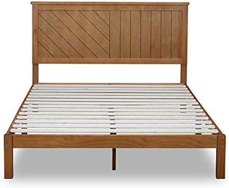 MUSEHOMEINC Solid Wood Platform Bed with Headboard for Bedroom,Wood Slat Support & No Box Spring Needed, Unique Style Design,Queen