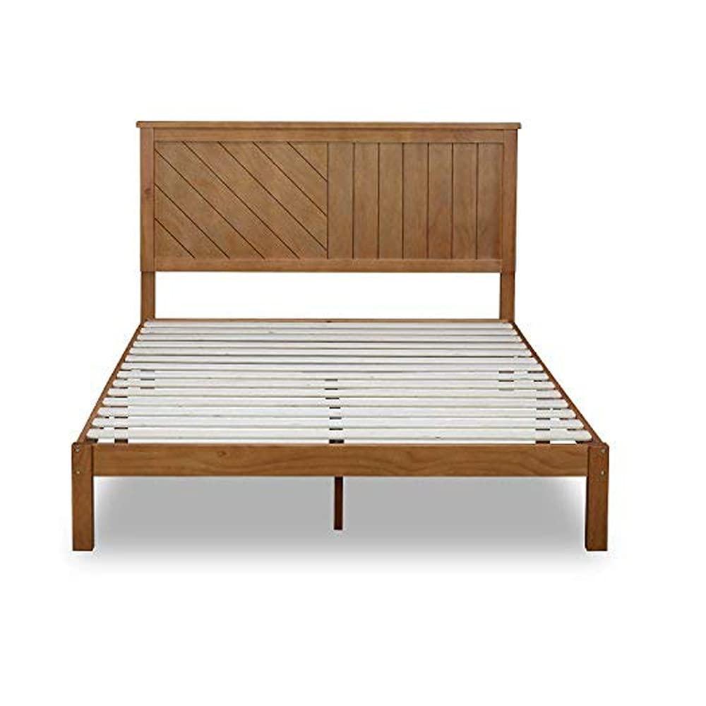 MUSEHOMEINC Solid Wood Platform Bed with Headboard for Bedroom,Wood Slat Support & No Box Spring Needed, Unique Style Design,Queen